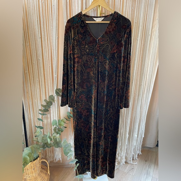 Diamond Tea Vintage Paisley Velvet Robe Housedress - Picture 7 of 11